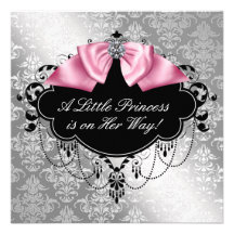 Silver Pink Black Princess Baby Girl Shower Personalized Invite