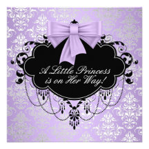 Silver Purple Black Princess Baby Girl Shower Custom Invitations
