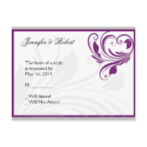 Silver Purple Floral Heart Scroll RSVP Postcard