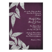 Silver & Purple Leaves Vintage Wedding Invitations
