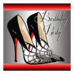 Silver Red Black High Heels Birthday Party Personalized Announcement