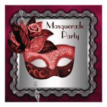 Silver Red Black Mask Masquerade Party Personalized Invitations