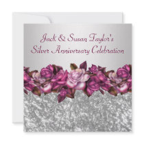 Silver Roses 25th Anniversary Party Personalised Announcement