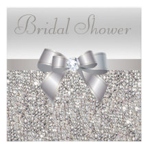 Silver Sequins, Bow & Diamond Bridal Shower Custom Announcement