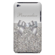 Silver Sequins, Bow & Diamond Personalised iPod Touch Case
