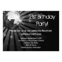 Silver Sparkle Disco Ball Custom Birthday Party Invites