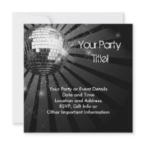 Silver Sparkle Disco Ball Party Personalised Invitation
