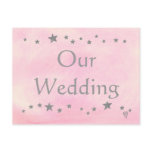 Silver stars on pink, wedding invitation postcards