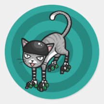 Silver Tabby on RollerSkates Stickers