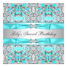 Silver Teal Blue Girls Birthday Party Invitation