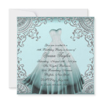 Silver Teal Blue Sweet Sixteen Birthday Party Custom Invite