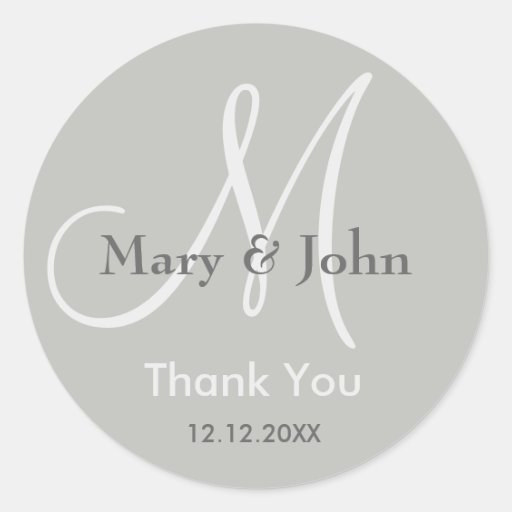 Silver Thank You Wedding Monogram Sticker