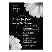 Silver White and Black Daisies Wedding Template Custom Invites