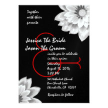 Silver White and Black Flowers Wedding Template Personalized Invitations