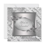Silver White Damask Party invitations