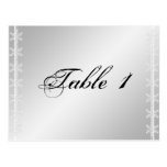 Silver White Snowflake Winter Wedding Table Number Postcards