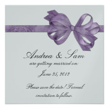 Silver with Purple Bow Save The Date Personalized Announcement