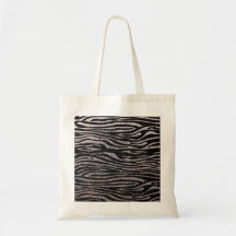 Silver zebra stripe pattern (faux glitter bling) tote bags