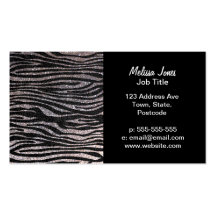Silver zebra stripe pattern (faux glitter bling) business card template