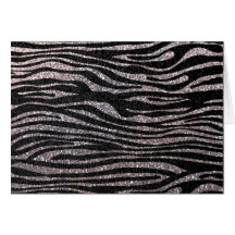 Silver zebra stripe pattern (faux glitter bling) greeting cards