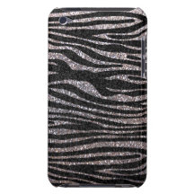 Silver zebra stripe pattern (faux glitter bling) barely there iPod cases