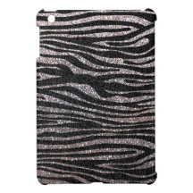 Silver zebra stripe pattern (faux glitter bling) iPad mini case