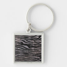 Silver zebra stripe pattern (faux glitter bling) key chains