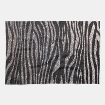 Silver zebra stripe pattern (faux glitter bling) kitchen towel