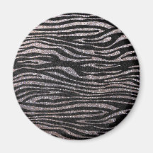 Silver zebra stripe pattern (faux glitter bling) fridge magnet