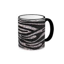 Silver zebra stripe pattern (faux glitter bling) coffee mug