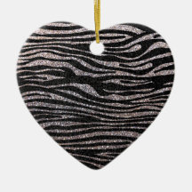 Silver zebra stripe pattern (faux glitter bling) christmas ornament