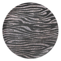 Silver zebra stripe pattern (faux glitter bling) party plate