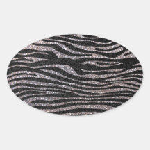 Silver zebra stripe pattern (faux glitter bling) oval stickers