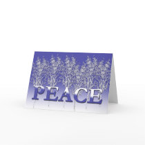 Silvery White and Blue PEACE Holiday Cards