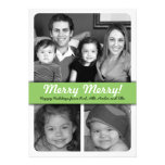 Simple 3-Photo Green and Black Holiday Photo Card Invitation