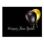 Simple Black/Gold Balloons Happy New Year Postcard