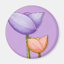 Simple Flowers purple orange Round Magnet