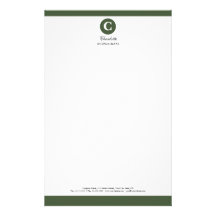 Simple Green and White Monogram Stationery Design