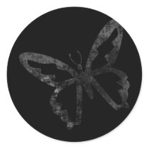 Simple Grungy Black Butterfly Round Sticker