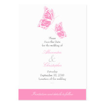Simple Pink Butterfly Save The Date Wedding Mini Business Card Templates