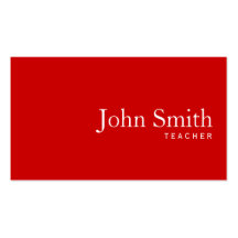 Simple Plain Red Teacher Business Card