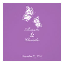 Simple Violet Butterflies Wedding Announcement