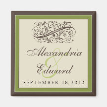 Simply Elegant Wedding Favour Magnet: olive green