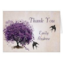 Simply Peachy Purple Heart Tree Wedding Thank You Cards