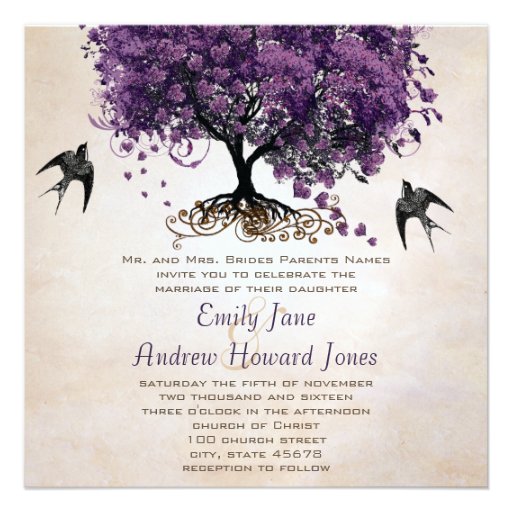 Simply Peachy Purple Vintage Heart Leaf Tree Custom Announcement