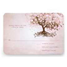 Simply Pink Heart Leaf Tree Wedding RSVP Announcements