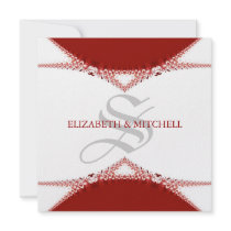 Simply Red Lace Monogram Wedding Invitation