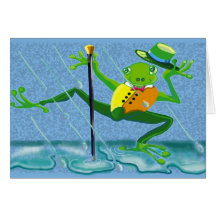 singing in the rain frog greeting card