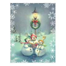 SINGING SNOWMEN SNOWFLAKES by SHARON SHARPE Postcards