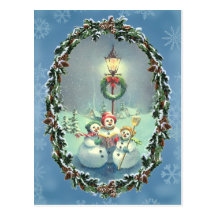 SINGING SNOWMEN & WREATH by SHARON SHARPE Postcard